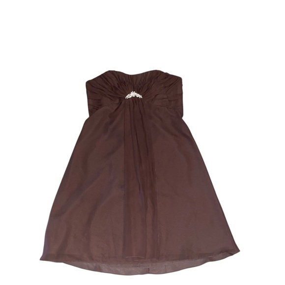 VTG Y2K Rhinestone Pendant Brown Sleeveless Cocktail Dress Fall Holiday Party - Picture 2 of 6